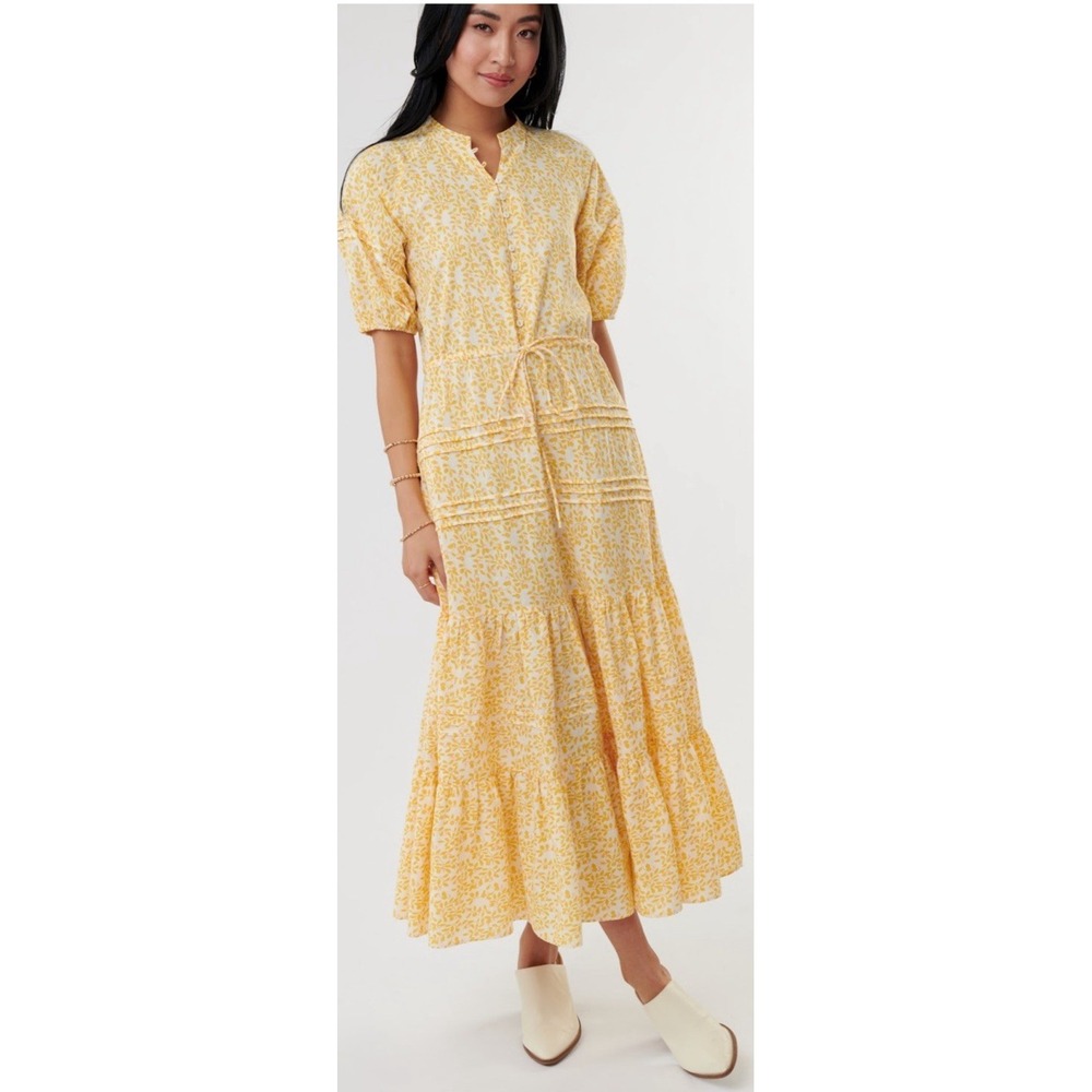 Sweet Salt Yellow Floral Maxi Dress Size 6 Puff Sleeve Ruffle Tiered Cottagecore